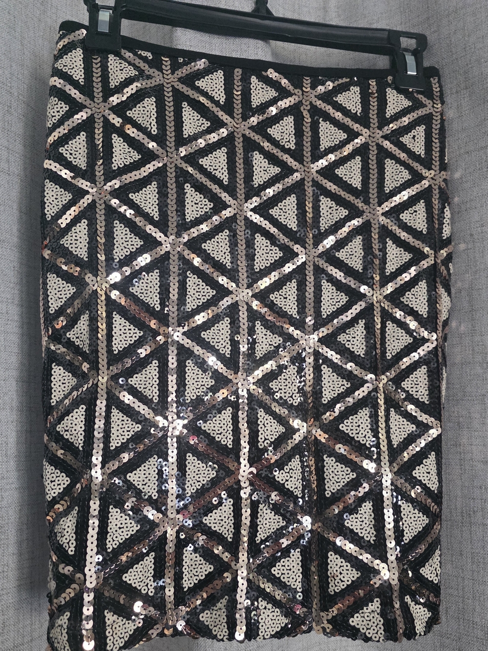 a'gaci Black Pencil Skirt with Gold Geometric Sequin Pattern
